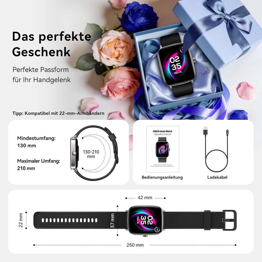 Smartwatch Herren Damen, 1.85" Smart Watch mit Telefonfunktion, Fitnessuhr mit Pulsuhr Schlafmonitor