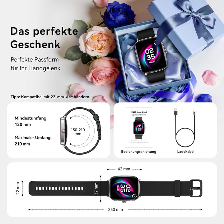 Smartwatch Herren Damen, 1.85" Smart Watch mit Telefonfunktion, Fitnessuhr mit Pulsuhr Schlafmonitor