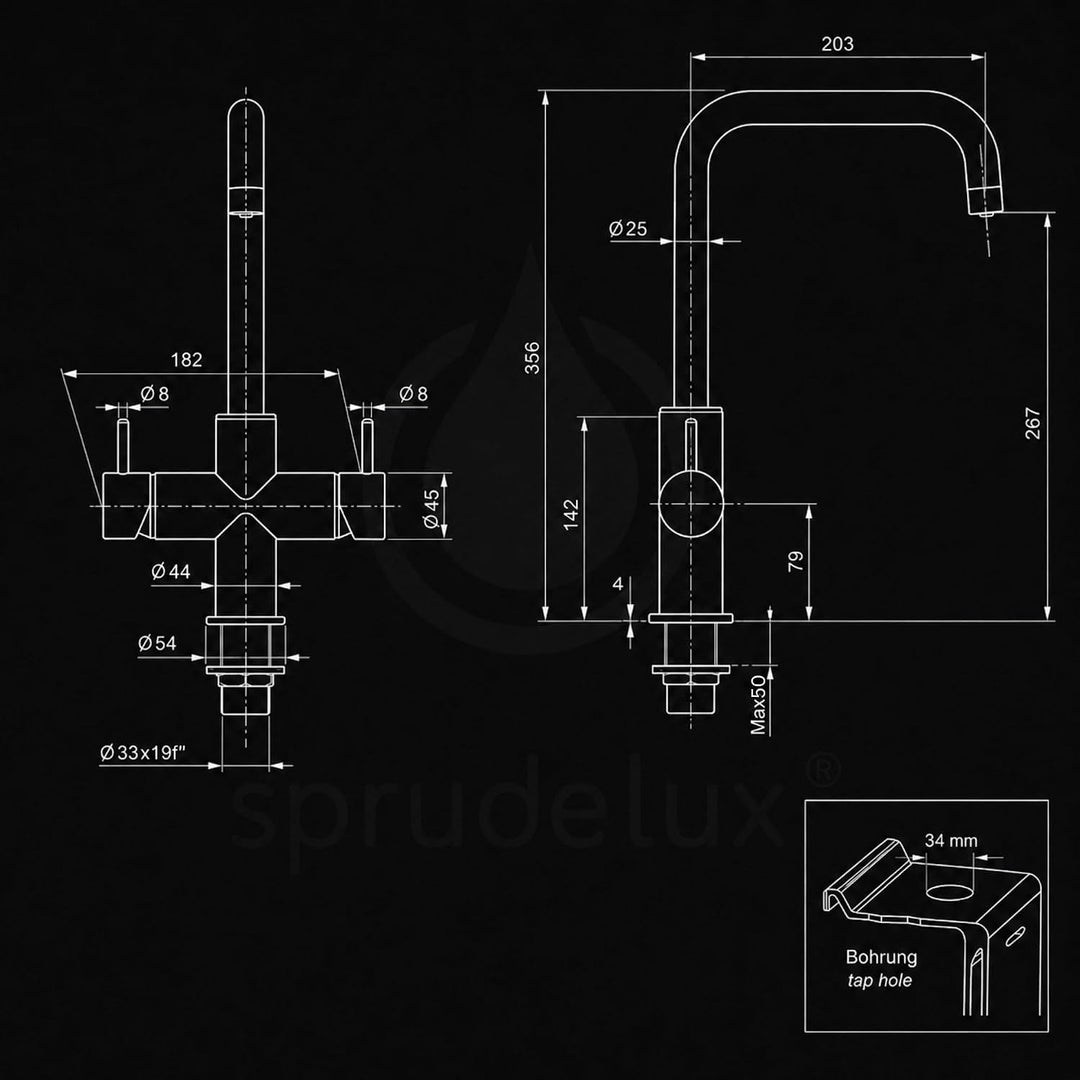 Untertisch Wassersprudler System INOX Trinkwassersprudler mit 5-Wege Wasserhahn Küche, Sprudelwasser