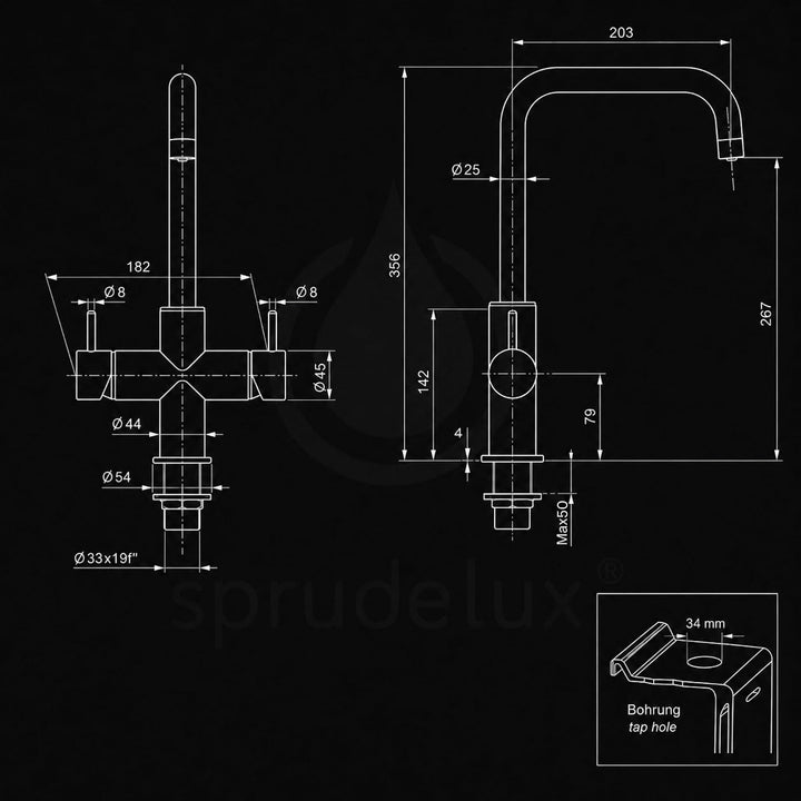 Untertisch Wassersprudler System INOX Trinkwassersprudler mit 5-Wege Wasserhahn Küche, Sprudelwasser