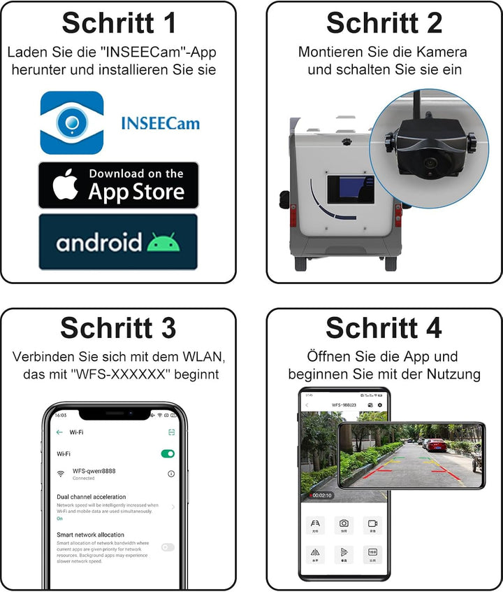 1080P Solar Kabellose Rückfahrkamera – Magnetische WLAN Rückfahrkamera mit Nachtsicht, 365 Tage Stan