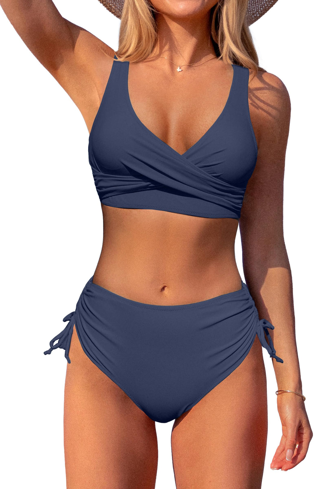 Beachsissi Damen Cross Back Badeanzüge Leopard Twist Front Bademode Kordelzug Side Bikini Sets S Dun