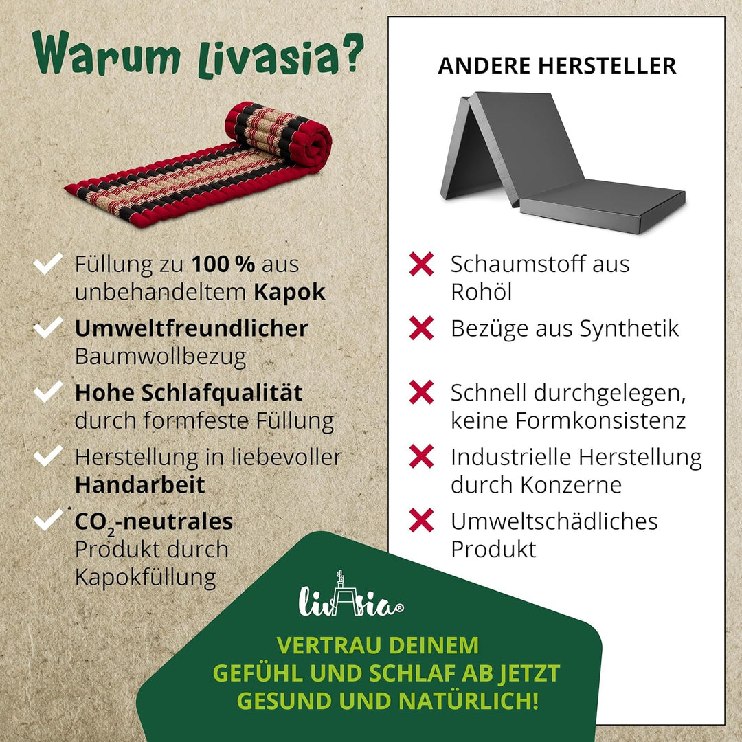 livasia Rollmatte Rollmatratze L-200x110x4,5cm, Gästebett Gästematratze 1 Person, Reisebett Kofferra