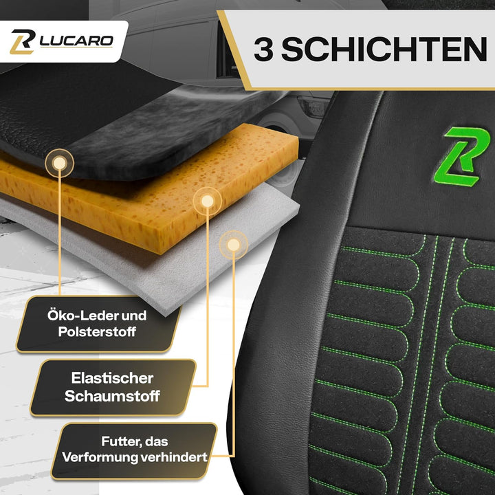 LUCARO Sitzbezüge Auto Set Tornado für Renault Master 4, Nissan Interstar 3 Grün Rückenlehne und Sit
