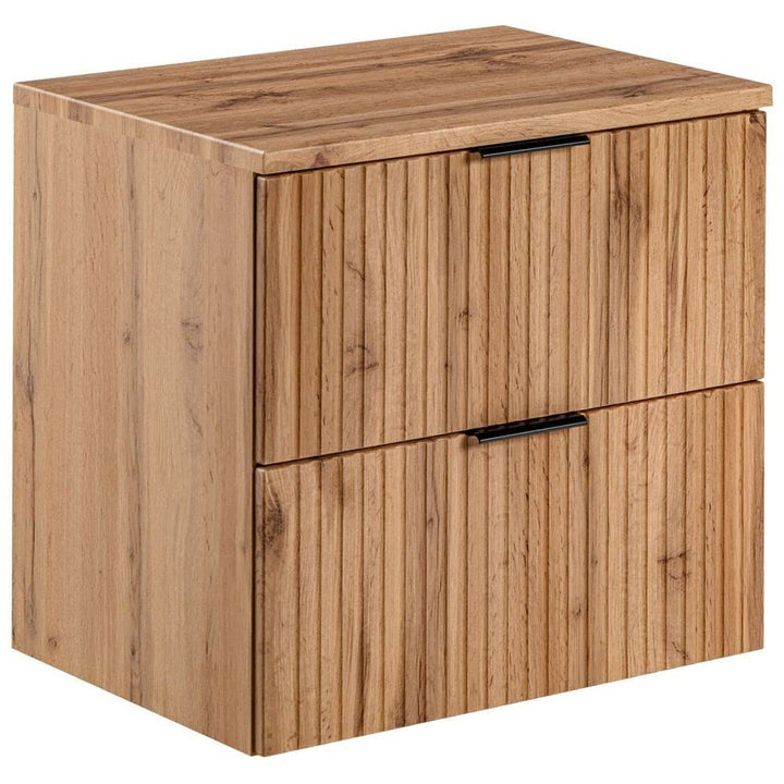 Lomadox Badezimmermöbel Waschtisch-Unterschrank 60cm Wotaneiche mit gerilllter Front Waschbecken Bad