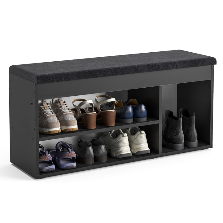 KOMTO Schuhbank mit Sitzfläche - Schuhregal Bank mit Stauraum Schwarz 100 x 48 x 32 cm Schuhschrank