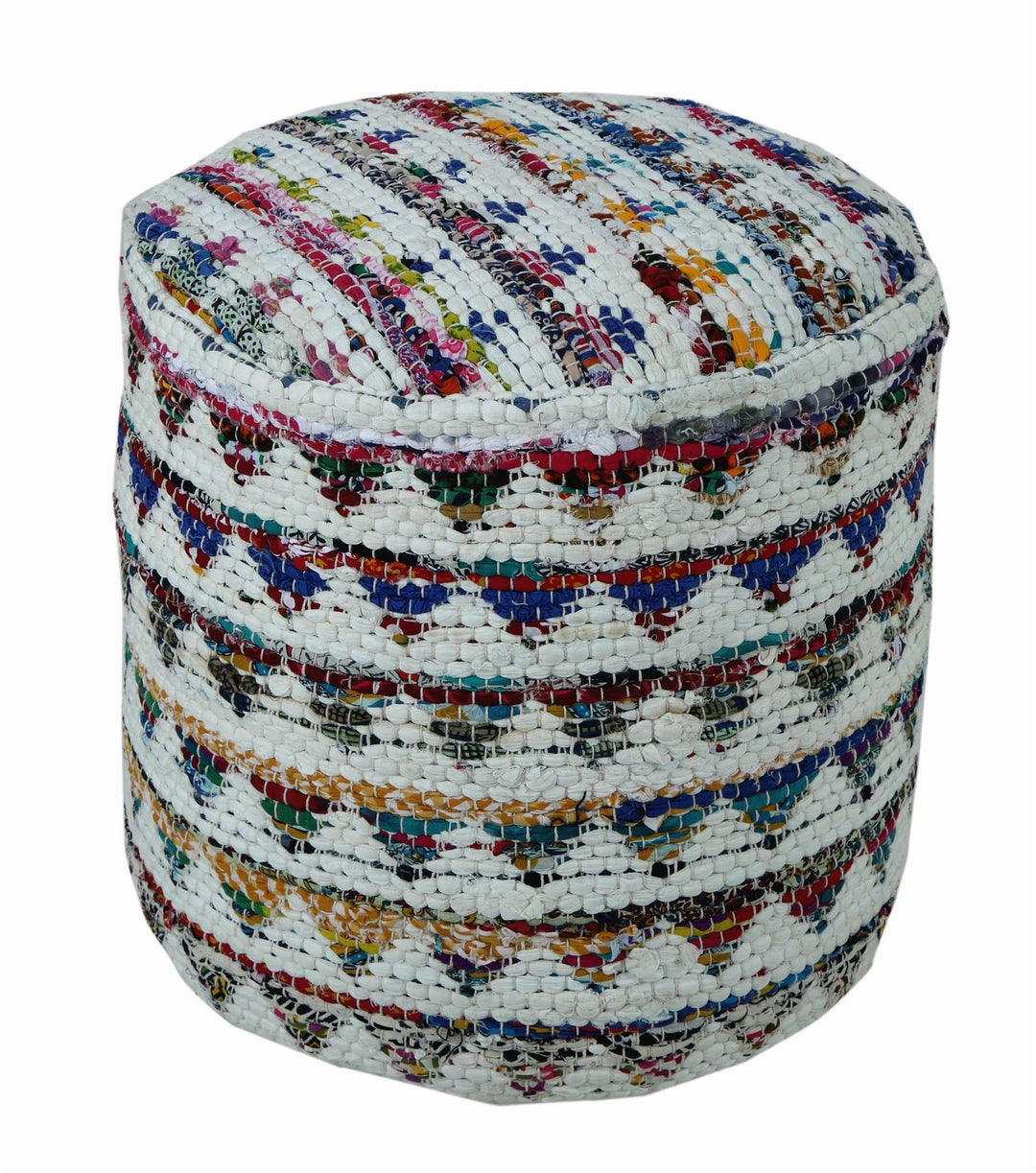 Homescapes Chindi Pouf Sitzhocker Fusshocker rund Ethno Look bunt Creme 45 cm Durchmesser 40 cm hoch