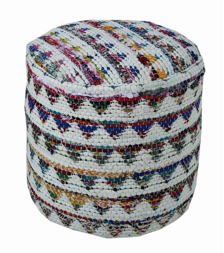 Homescapes Chindi Pouf Sitzhocker Fusshocker rund Ethno Look bunt Creme 45 cm Durchmesser 40 cm hoch