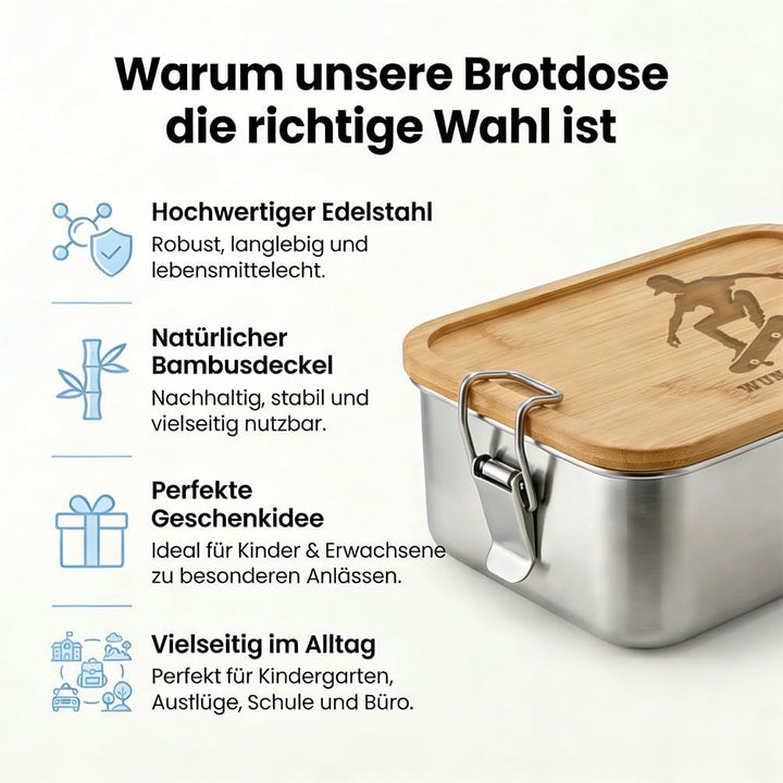 LIEBTASTISCH® Personalisierte Brotdose mit Wunschname - Skateboarder Silhouette - Edelstahl Junge Sk