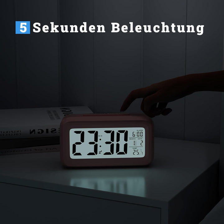 Wecker Digital Batteriebetrieben mit Temperaturanzeige Grosse LCD Display, Schlummerfunktion, Datum,