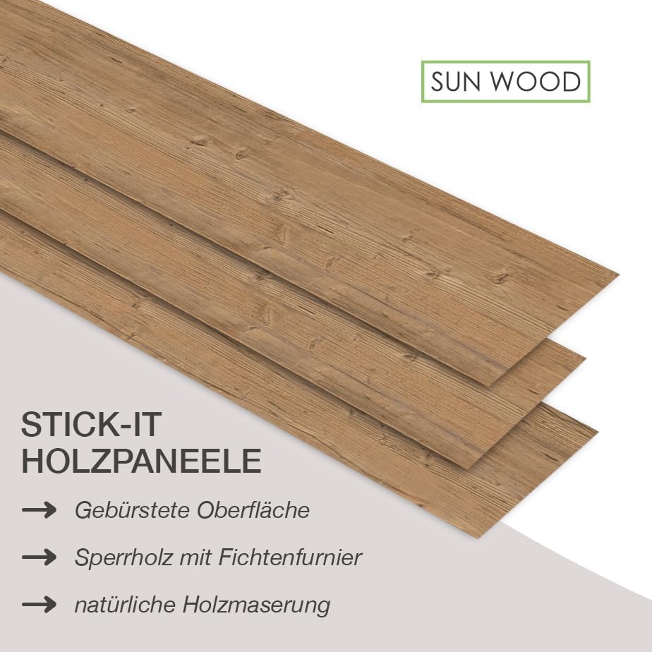 SUN WOOD Stick-it Holz Wandverkleidung selbstklebend Altholz Design STALLGRAU 60-3 Wandpaneele zum K