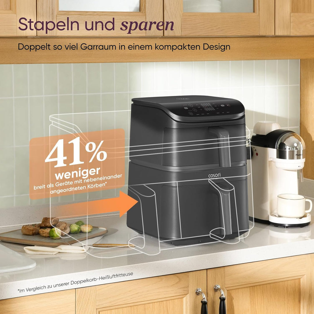 COSORI Turbo Tower Heissluftfritteuse mit 2 Kammern, 10,8L Double Stack Airfryer, spart 41Prozent Kü