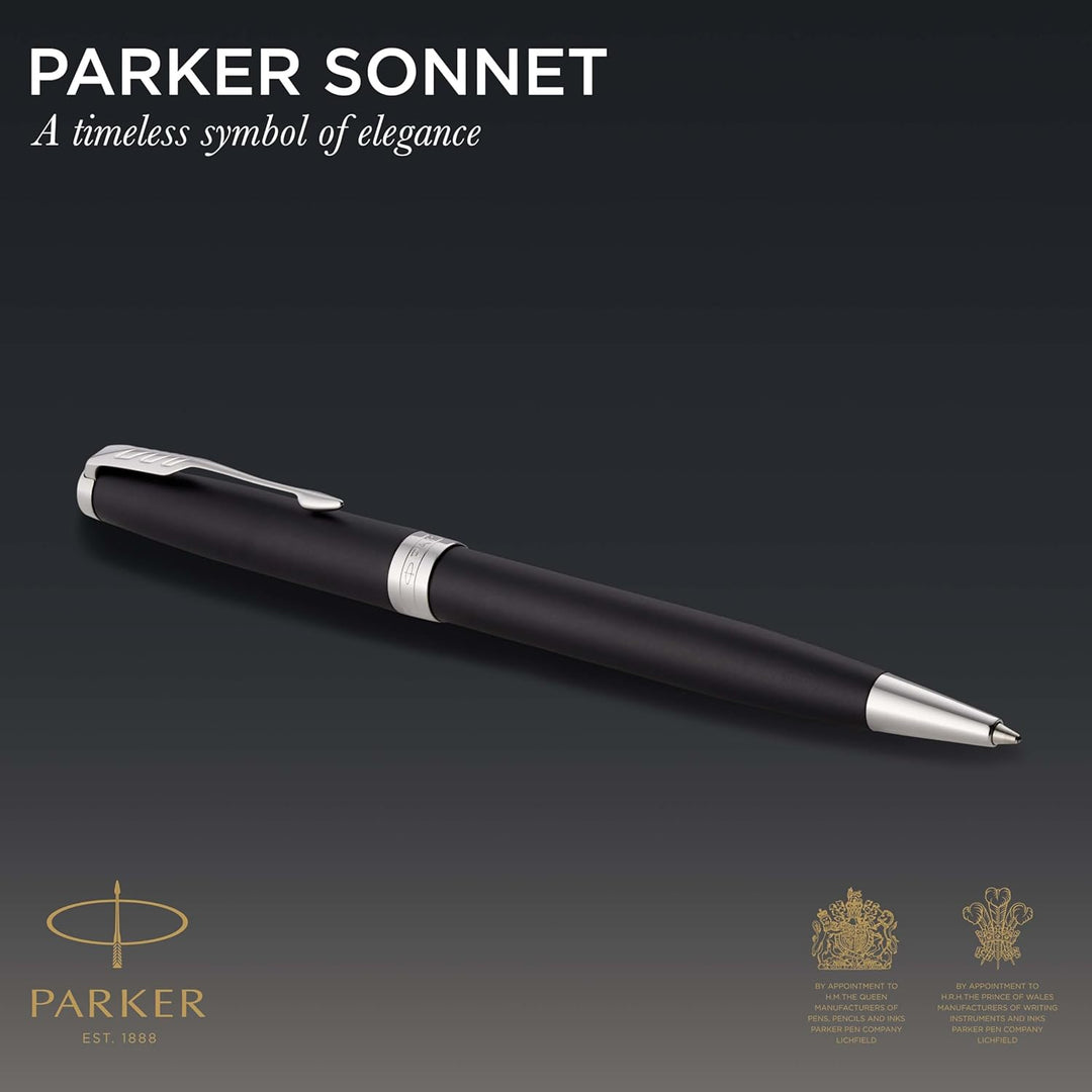 Parker Sonnet Kugelschreiber | Matt-Schwarze Lackierung mit Palladiumzierteilen | Mittlere Spitze |