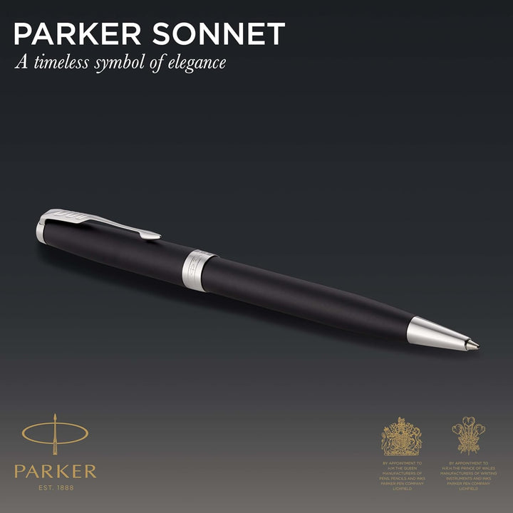 Parker Sonnet Kugelschreiber | Matt-Schwarze Lackierung mit Palladiumzierteilen | Mittlere Spitze |