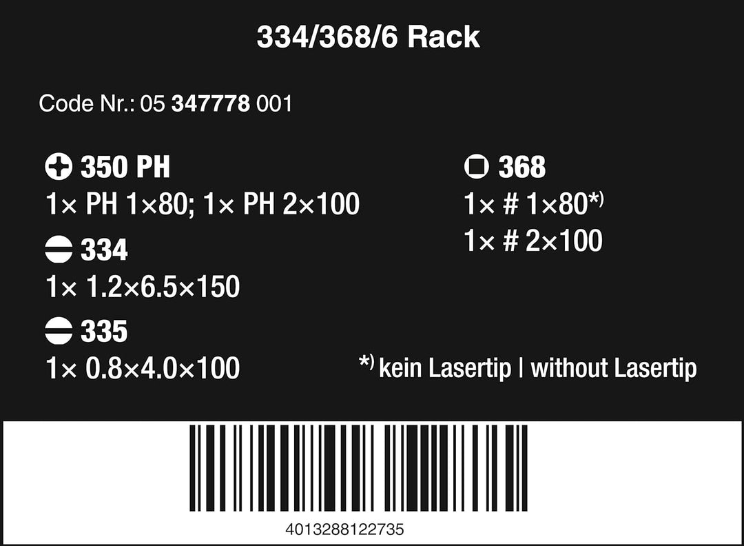 Wera 334/368/6 Schraubendrehersatz + Rack, 6-teilig, 05347778001