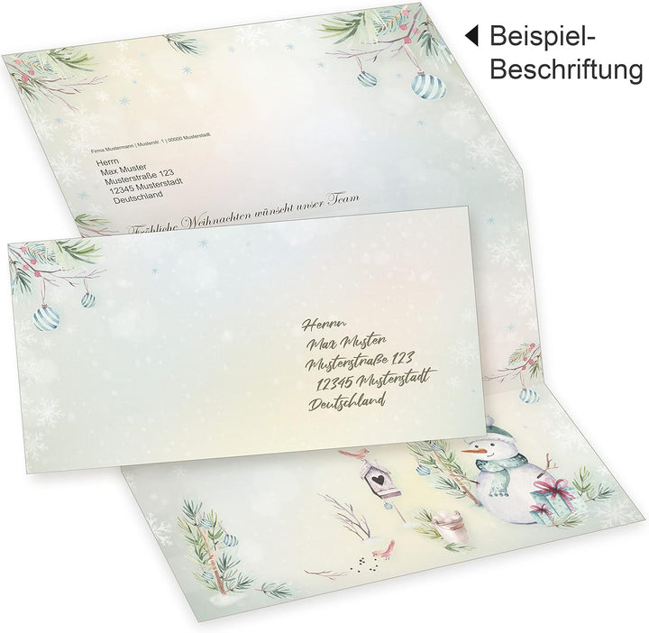 Flöckchen 25 Sets Weihnachtsbriefpapier Briefpapier Weihnachten mit Umschlag ohne Fenster, Weihnacht