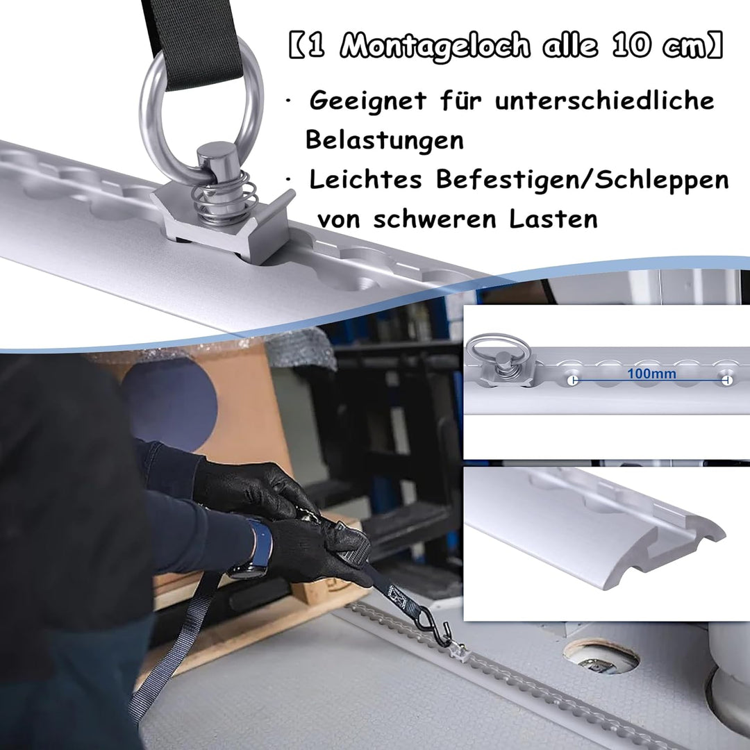 NAIZY 4 x 1m Airlineschiene Set Aluschiene mit 10 Zurrösen, Kederschiene Set inkl. M6 Bohrungen, Sch