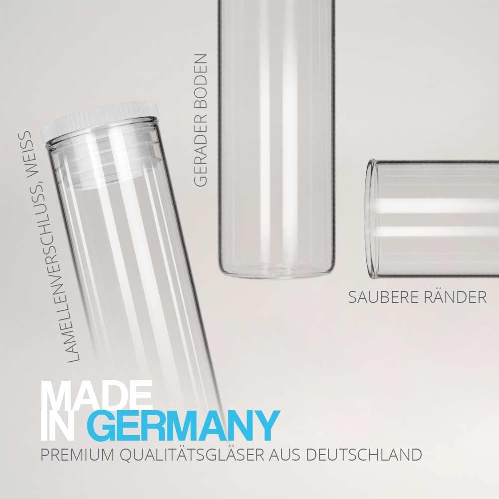 Tuuters 6x Gewürzgläser mit Verschluss (weiss), kleine Glasfläschchen für Gewürze (100 x Ø30 mm) 100
