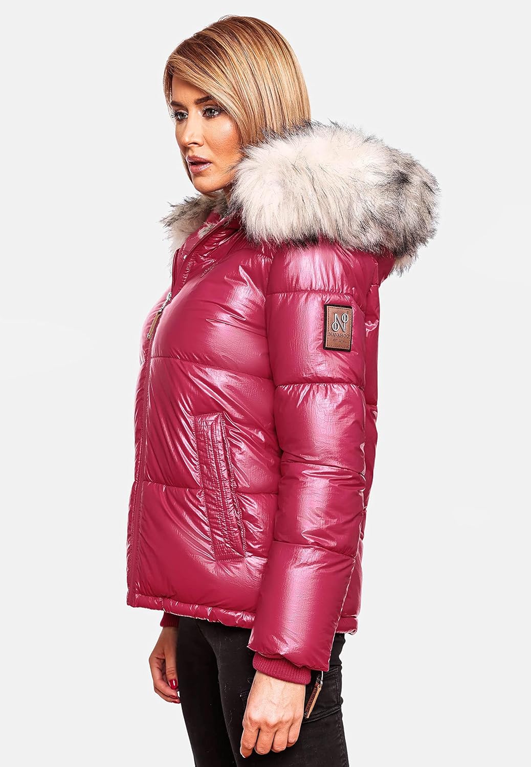 Navahoo Damen Winterjacke Steppjacke warm mit Kunstfellkapuze Tikunaa XS-XL XS Fuchsia, XS Fuchsia