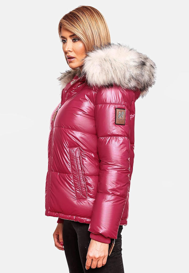 Navahoo Damen Winterjacke Steppjacke warm mit Kunstfellkapuze Tikunaa XS-XL XS Fuchsia, XS Fuchsia