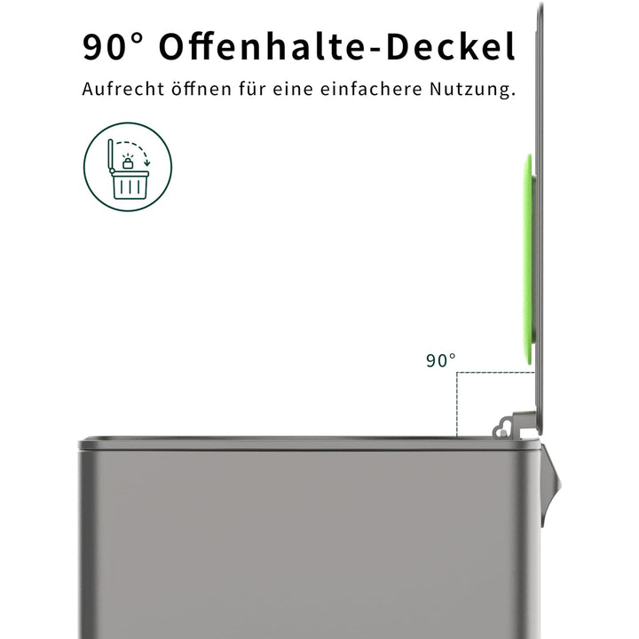 EverGrove Schmaler Mülleimer 10L, nur 14 cm breit, Edelstahl Treteimer mit Deckel, geräuschlos, hera
