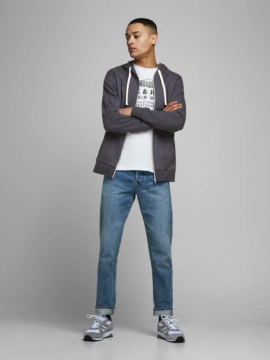 JACK & JONES Hoody Herren mit Kapuze S Grau (Dark Grey Melange Fit:reg Fit - Melange), S Grau (Dark