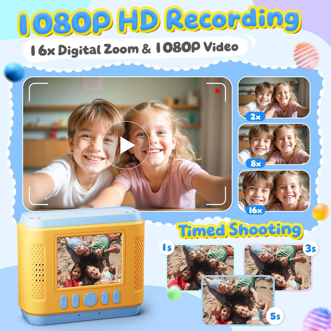 Kinderkamera Sofortbildkamera, 1080P HD Sofortbildkamera Kinder mit 32GB Karte, 2,4 Zoll Digitalkame