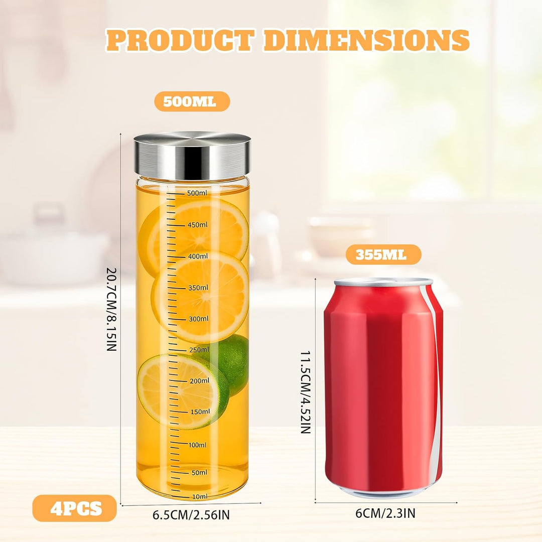 Alitree Glasflasche 500ml mit Deckel - 4er Pack, Spülmaschinenfest, BPA-Frei, Saftflasche aus Borosi