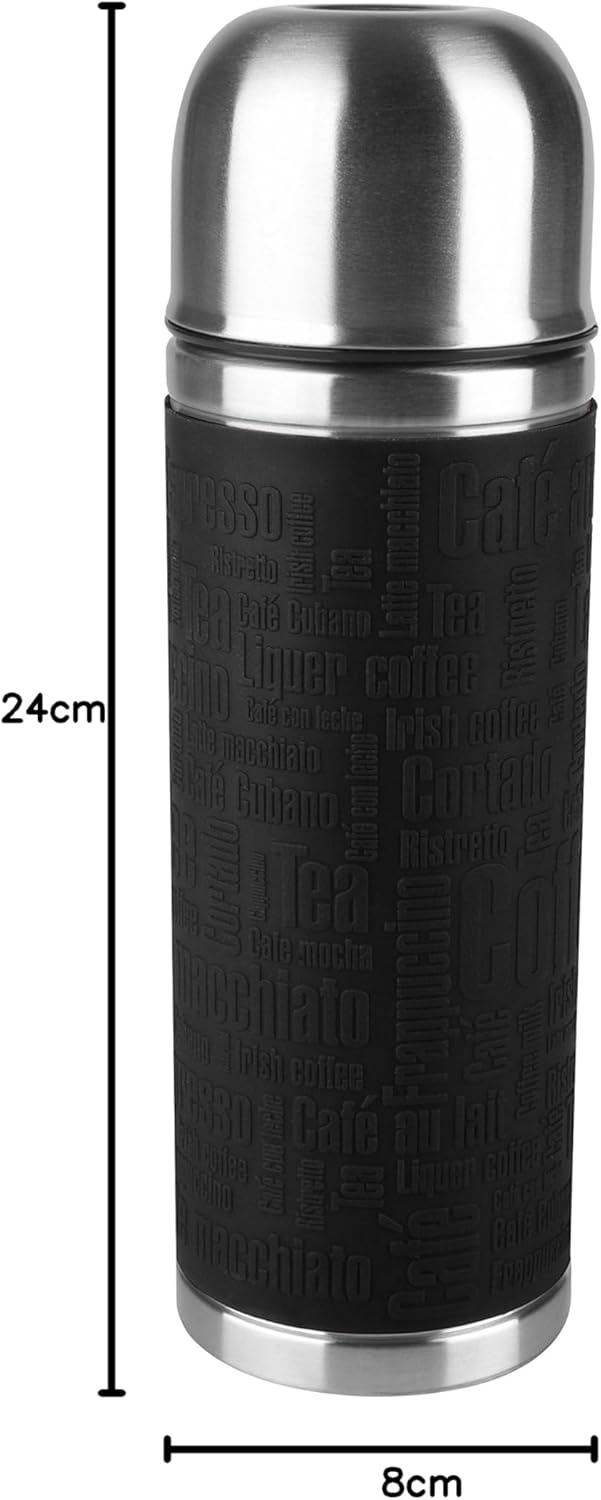 Emsa Senator Sleeve | Schwarz | 0,5 L Thermo-/Isolierflaschen | Edelstahl, 8 x 8 x 24 cm | Hält 4h h
