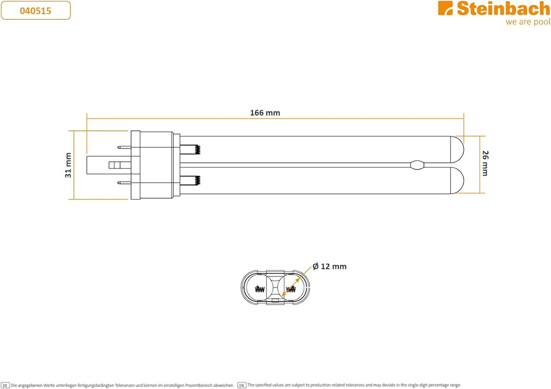 Steinbach UV-Ersatzlampe, 18 Watt, für UV-Desinfektionssystem (040511), Länge 16,5 cm, Anschluss 2 P
