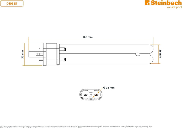 Steinbach UV-Ersatzlampe, 18 Watt, für UV-Desinfektionssystem (040511), Länge 16,5 cm, Anschluss 2 P