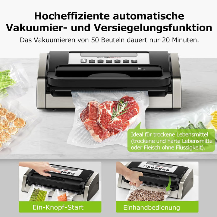 Bonsenkitchen Vakuumiergerät, Vakuumierer, Design mit Griffverriegelung, leistungsstarker geräuschar