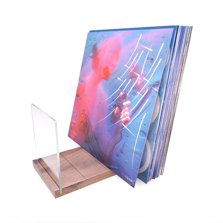Schallplatten-Aufbewahrungshalter, Walnussholz-Ständer mit Acryl-Stützplatte, Album-Display-Zubehör