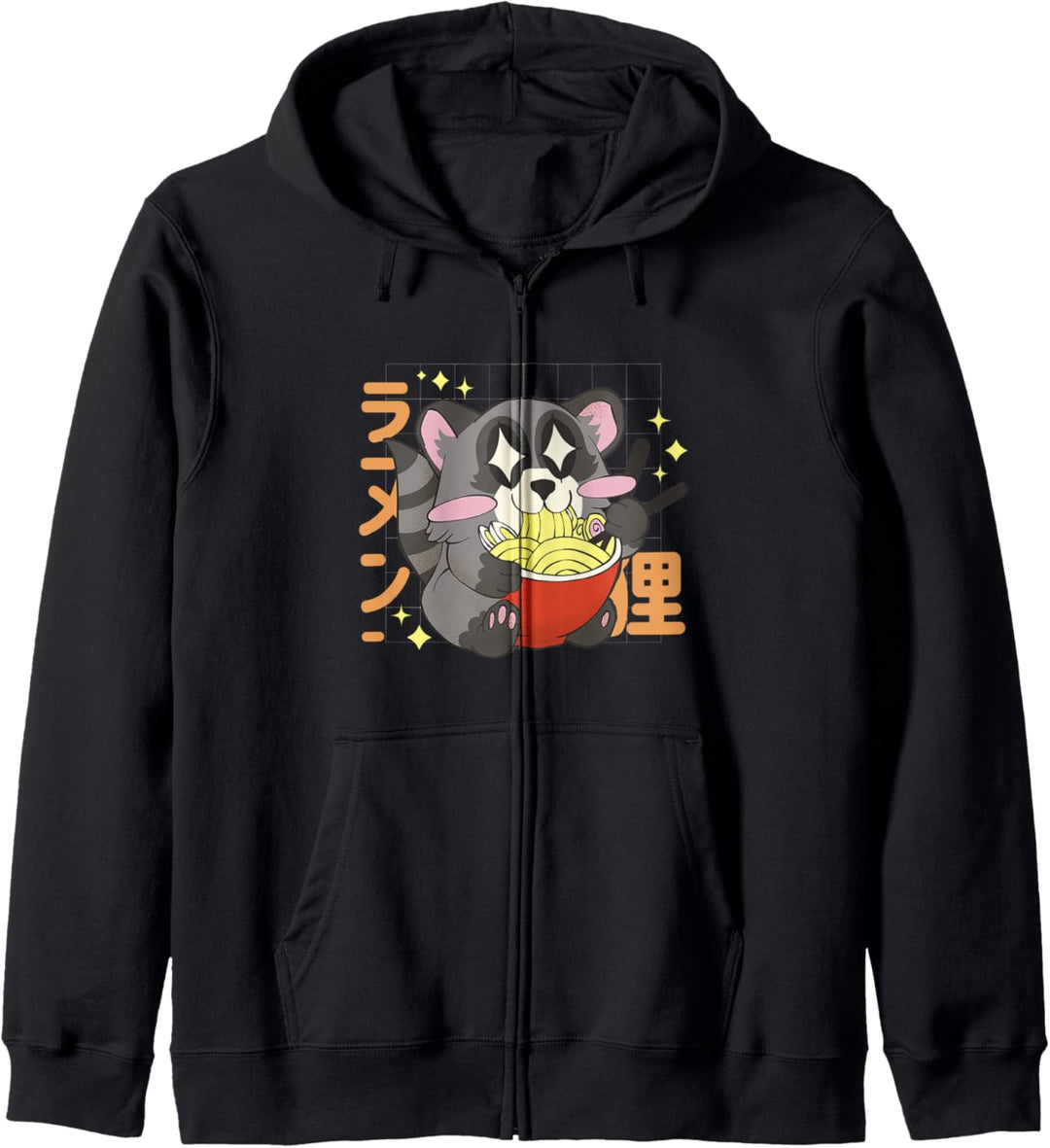 Kawaii Racoon Essen Ramen Nudeln lustige japanische Grafik Kapuzenjacke