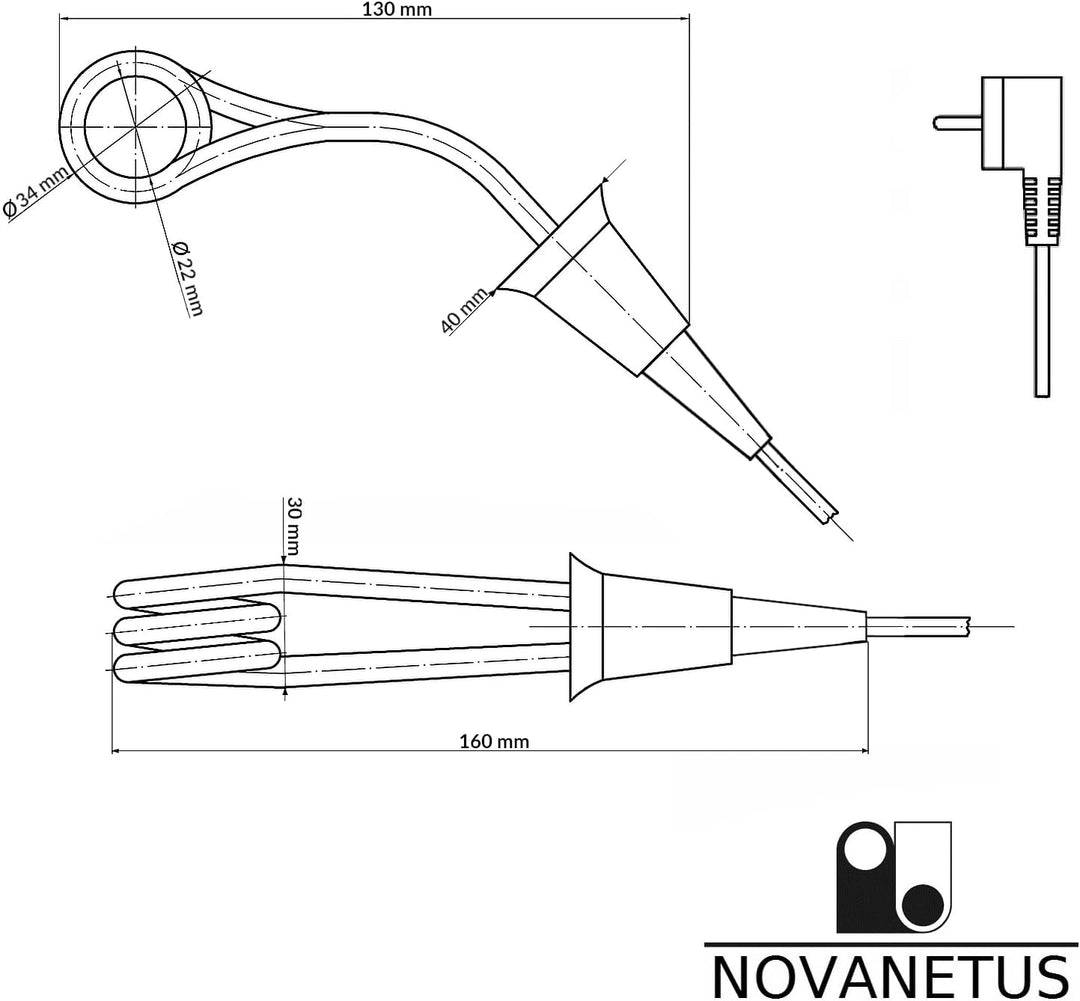 Tauchsieder GTN0.5 Taucherhitzer 0,5 kW 500 Watt 230V Reisetauchsieder aus EDELSTAHL Wasserkocher, S