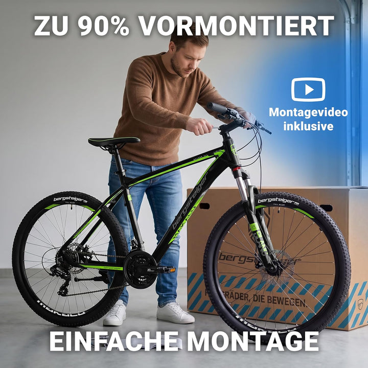Bergsteiger Makalu 26 Zoll Mountainbike Aluminium, geeignet ab 150 cm, Scheibenbremse, Shimano 21 Ga