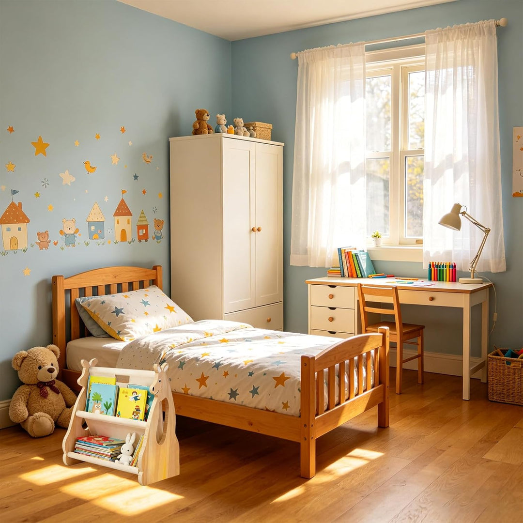 Bücherregal Kinder Holz, Bücherregal Deko, Doppelseitiges Holzregal mit Griff, Modern Holzregal für