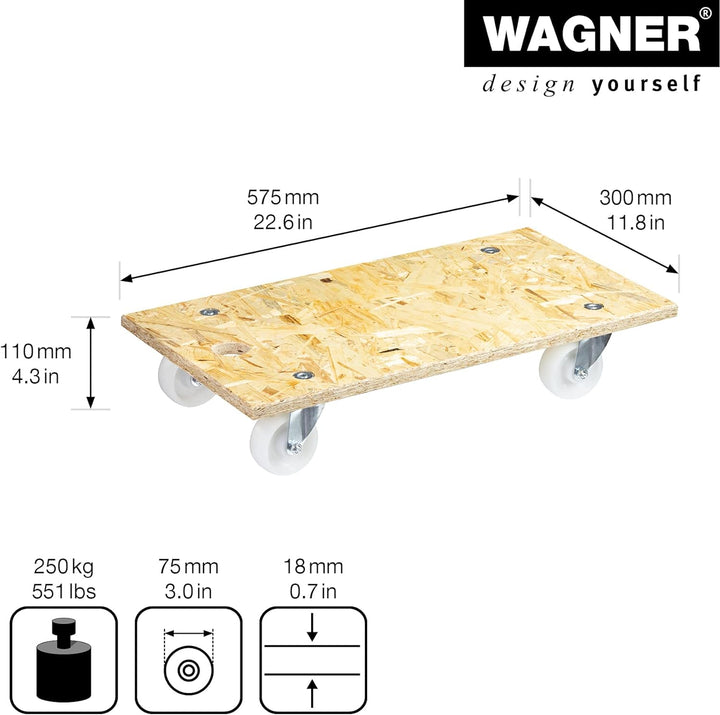 Wagner Transporthilfe MM 1141 I 57,5 x 30 x 11 cm - Tragkraft 250 kg - ideal für Geräte & schwer bel