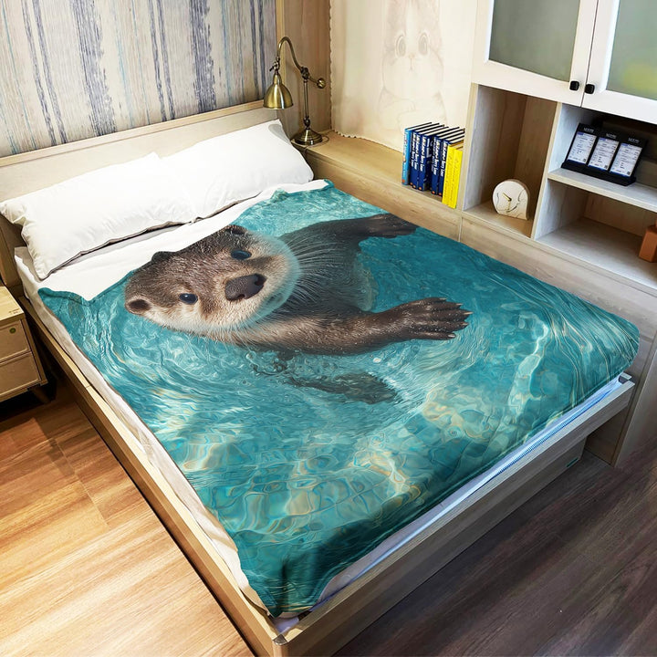 Kuscheldecke mit Hyperrealistischer Otter, Super weiches Fleece, Überwurfdecke für Bettwäsche Cotch