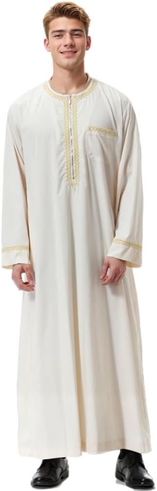 CAMDOM Naher Osten Arabische Herren Roben Muslimische Kaftan Kleidung V-Ausschnitt Thobe Arabisch Mu