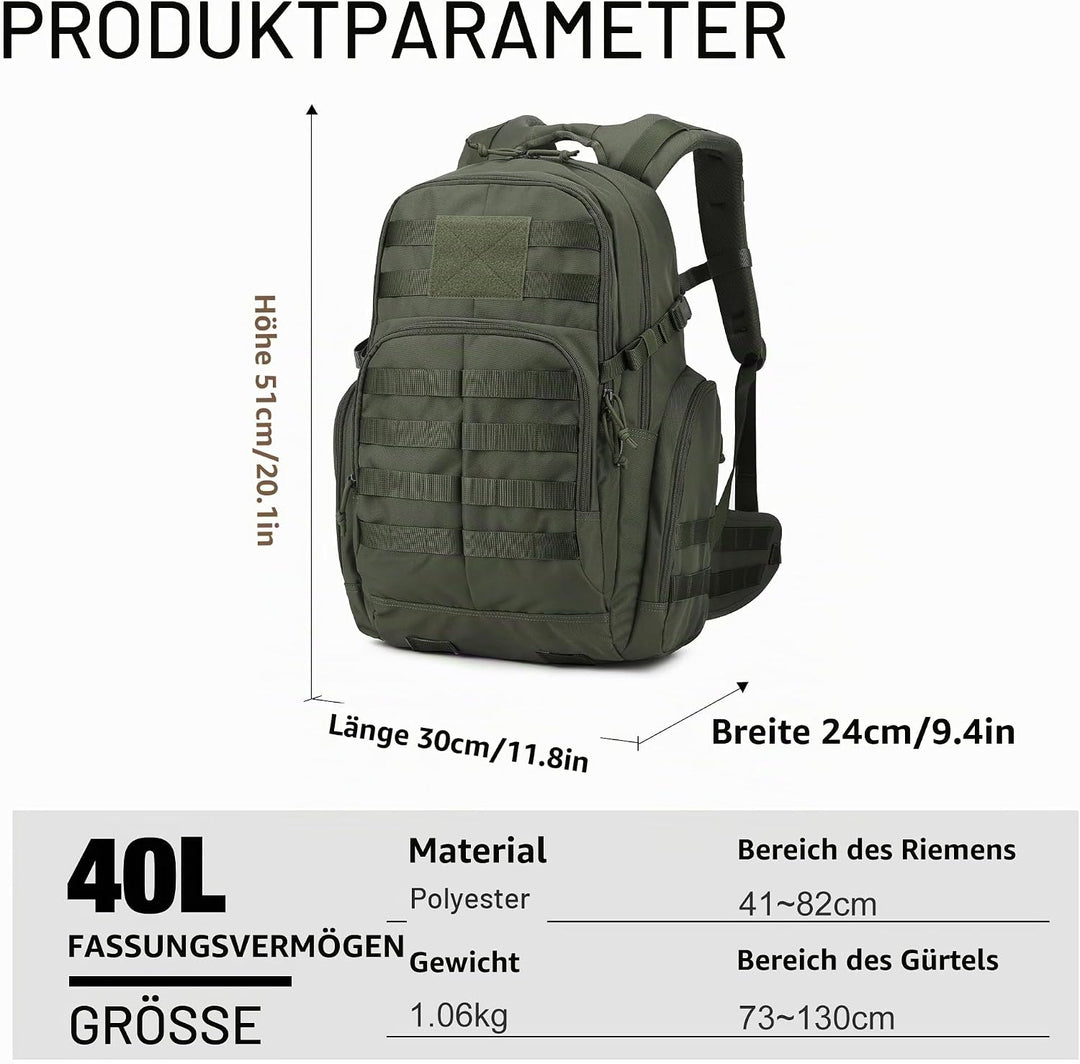 Mardingtop 25L/40L Taktischer Rucksack Herren Wanderrucksack mit MOLLE-System Militär Rucksack, Tact