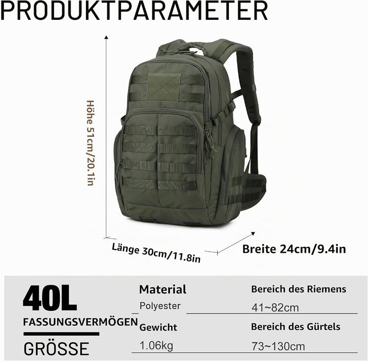 Mardingtop 25L/40L Taktischer Rucksack Herren Wanderrucksack mit MOLLE-System Militär Rucksack, Tact
