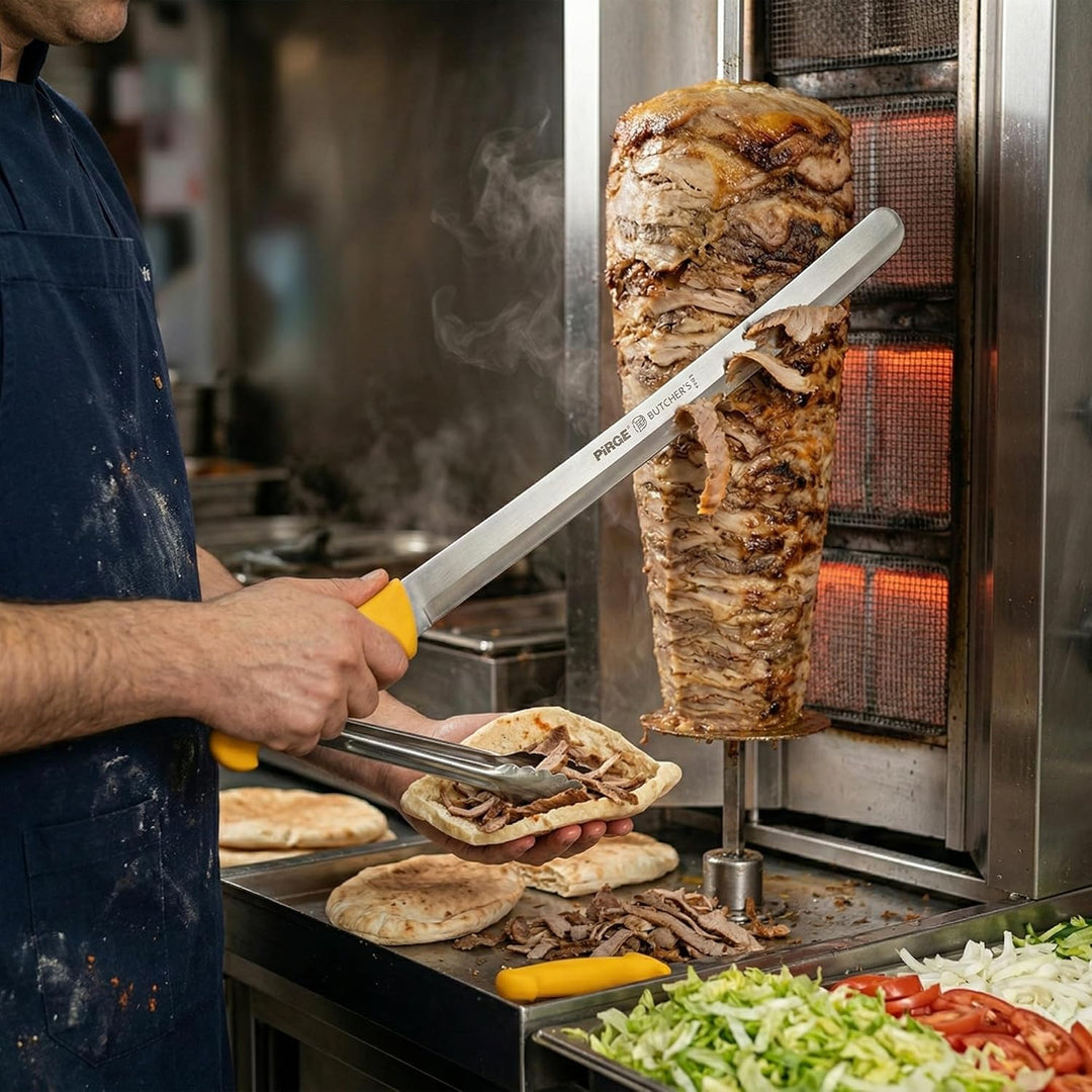 Pirge Butcher's Dönermesser Hohlschliff 50 cm Gelb - Aufschnittmesser - Schärfstes Döner Langmesser