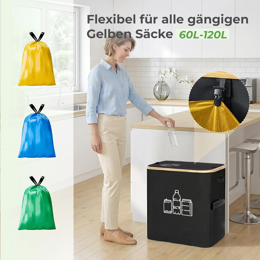 100L Gelber Sack Ständer mit Pfandflaschen Sammelbehälter, Für 60L-120L Gelber Sack, Gelber Sack Mül