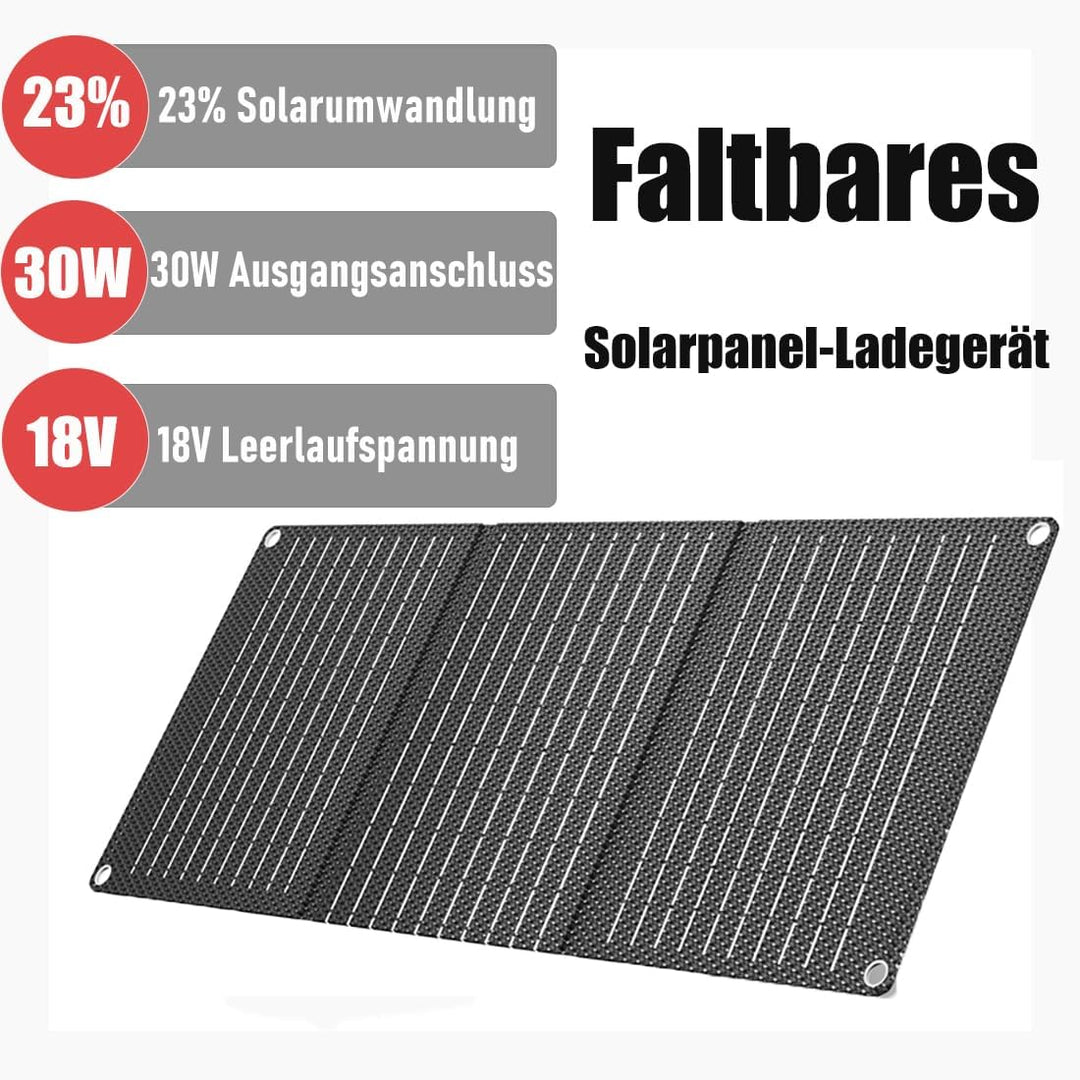 30-W-tragbares Solarpanel mit Typ-C, 23% Umwandlungswirkungsgrad, IP65 wasserdicht, faltbares Solarl