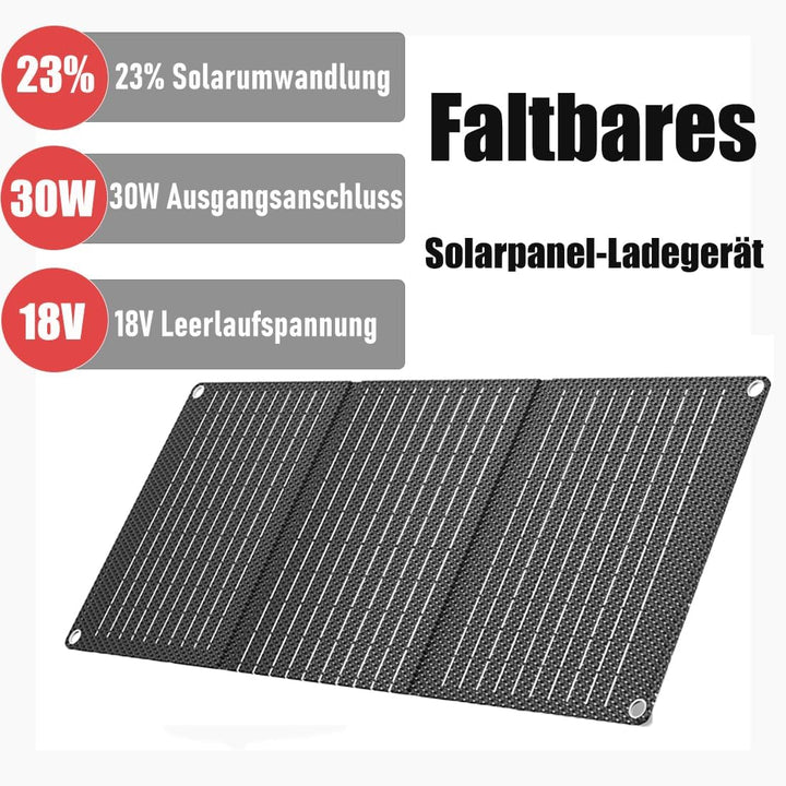 30-W-tragbares Solarpanel mit Typ-C, 23% Umwandlungswirkungsgrad, IP65 wasserdicht, faltbares Solarl