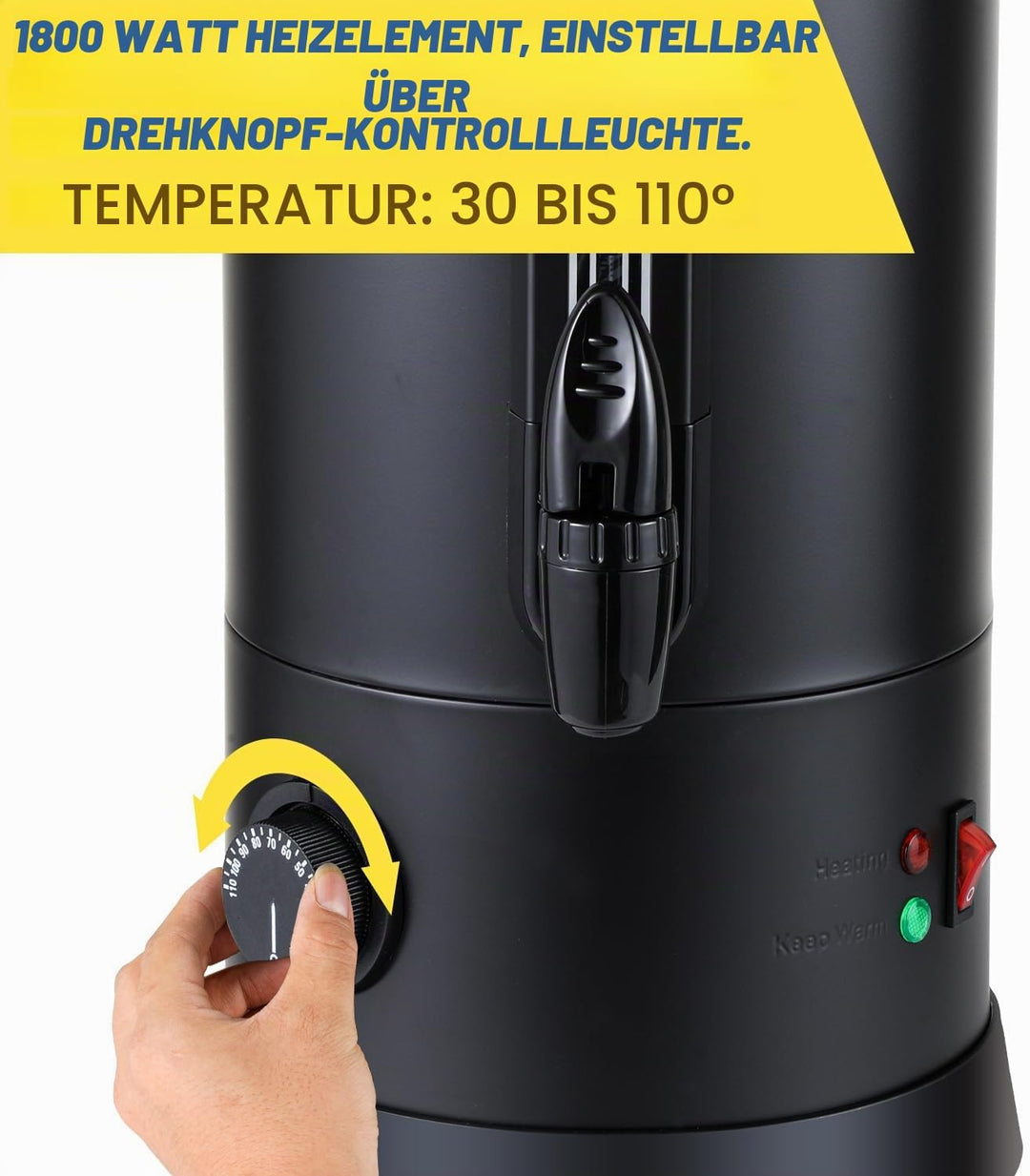 Glühweinkocher 10L, 1800W Glühweinkocher mit Thermostat,Heissgetränkeautomat Edelstahl,Einstellbare