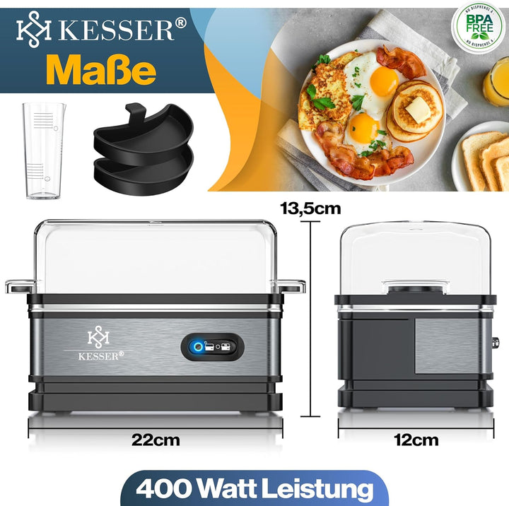 KESSER® Eierkocher für 1 bis 6 Eier elektrisch aus Edelstahl 400W & Warmhaltefunktion | Kipp-Funktio