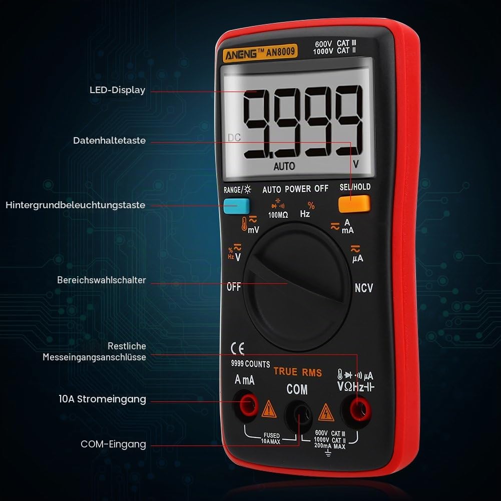 ANENG AN8009 Digitale Auto Ranging Multimeter 9999 Count True RMS AC/DC Spannung HFE Elektronische M