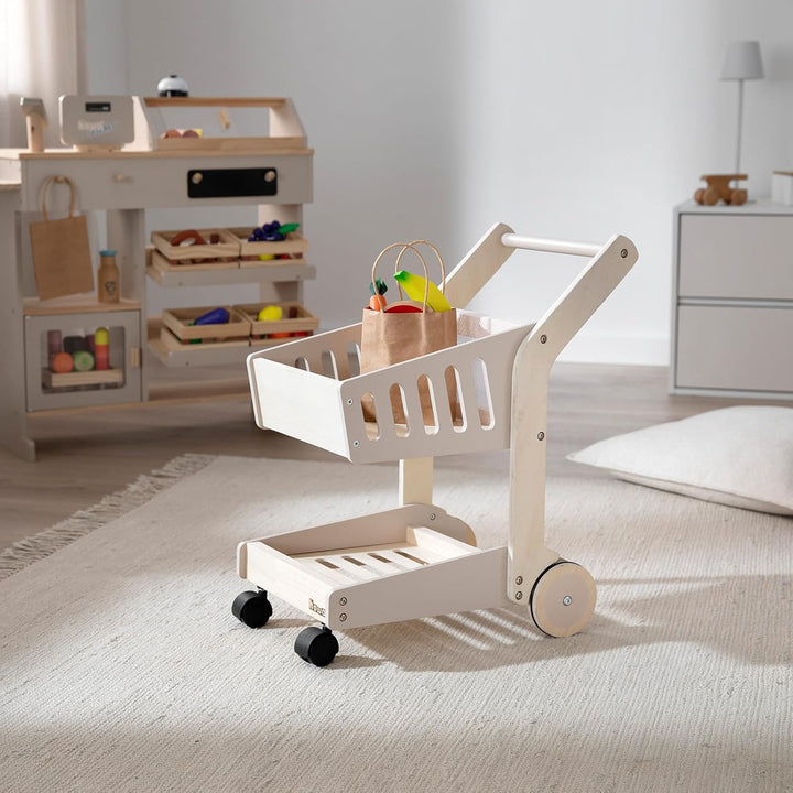 howa Spielzeug Einkaufswagen aus Holz für Kinder – Kaufladen Zubehör Natur, beige 4899